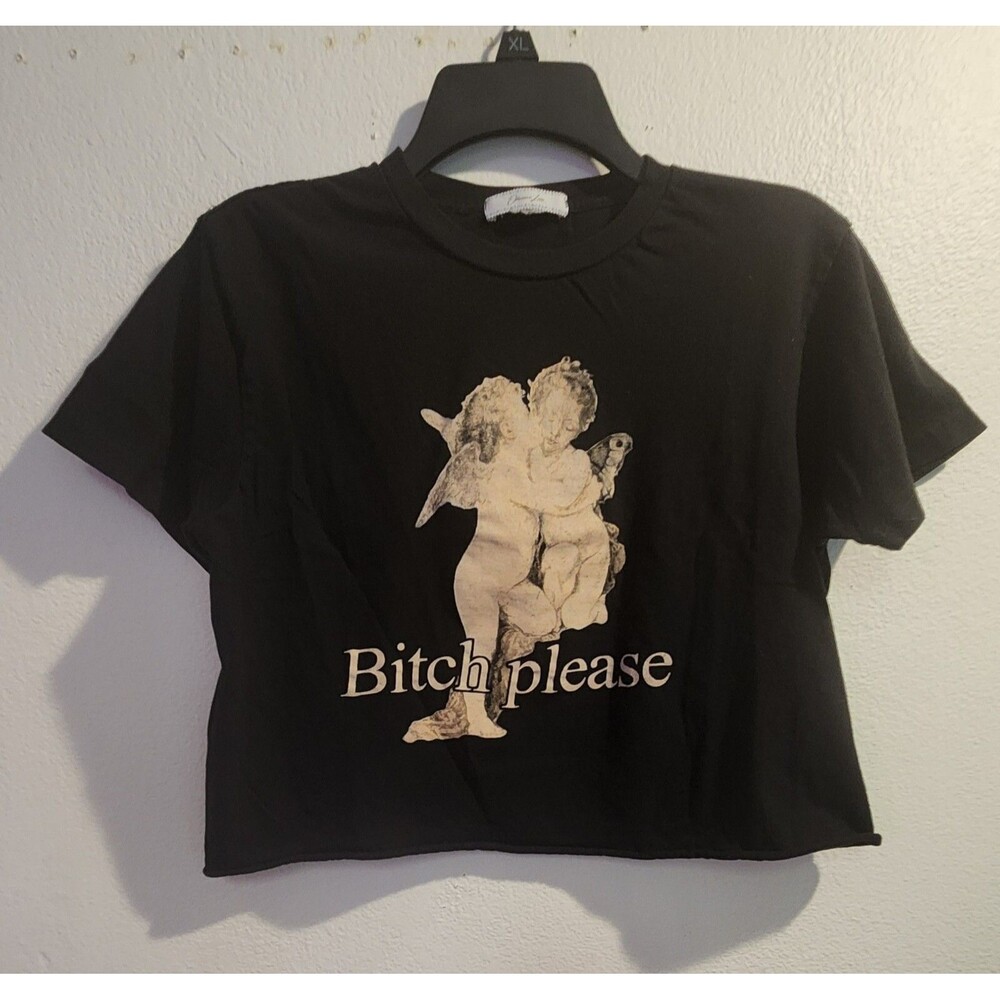 Obsessive Love Women's Black Cropped Angeles Love T-shirt Size Medium
